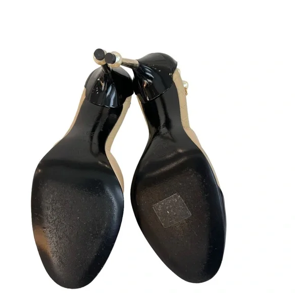 Chanel Beige Pearl Embellished Ankle Strap Heels - Picture 7 of 10